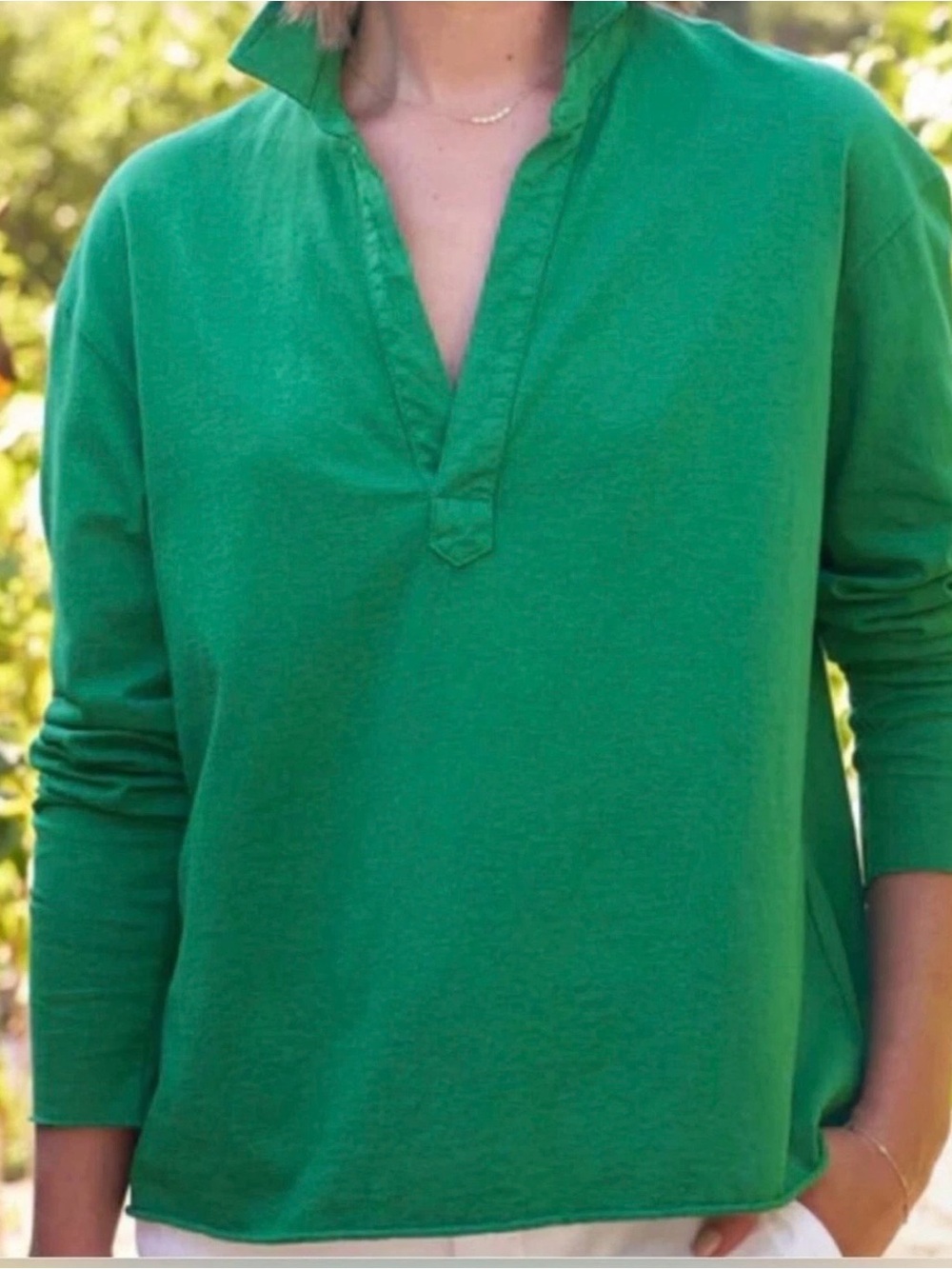 Frank and Eileen Patrick Vintage Jersey Popover Henley Birdie Green Large